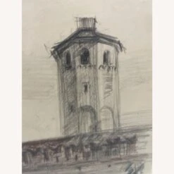 Vintage 1957 Russian Artist Graphite Drawing -Othe Furniture Shop 1500 1500 frame 0 6400