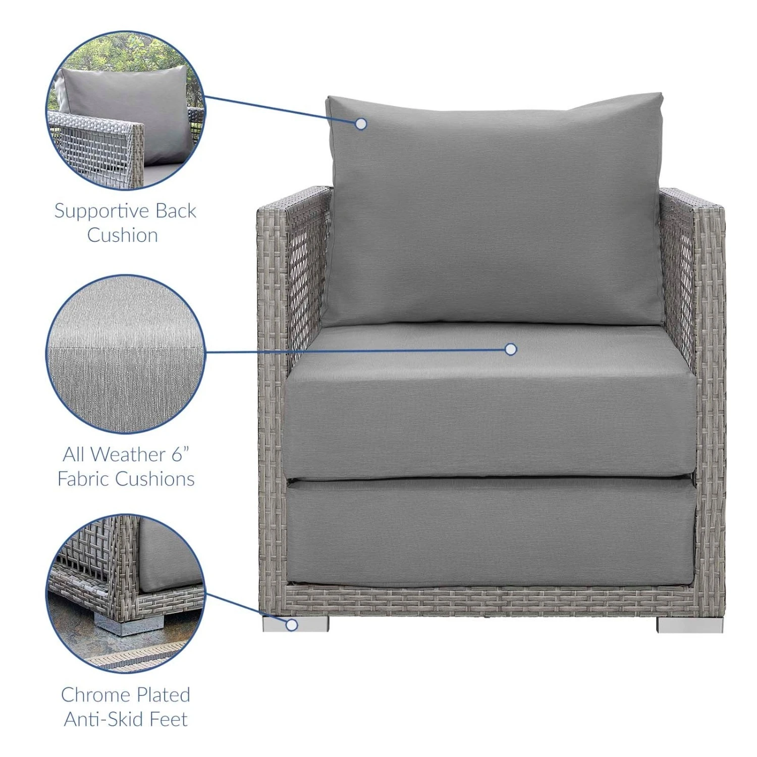 Other Outdoor Armchair In Gray Rattan & Gray Cushion 3 Other Outdoor Armchair In Gray Rattan & Gray Cushion