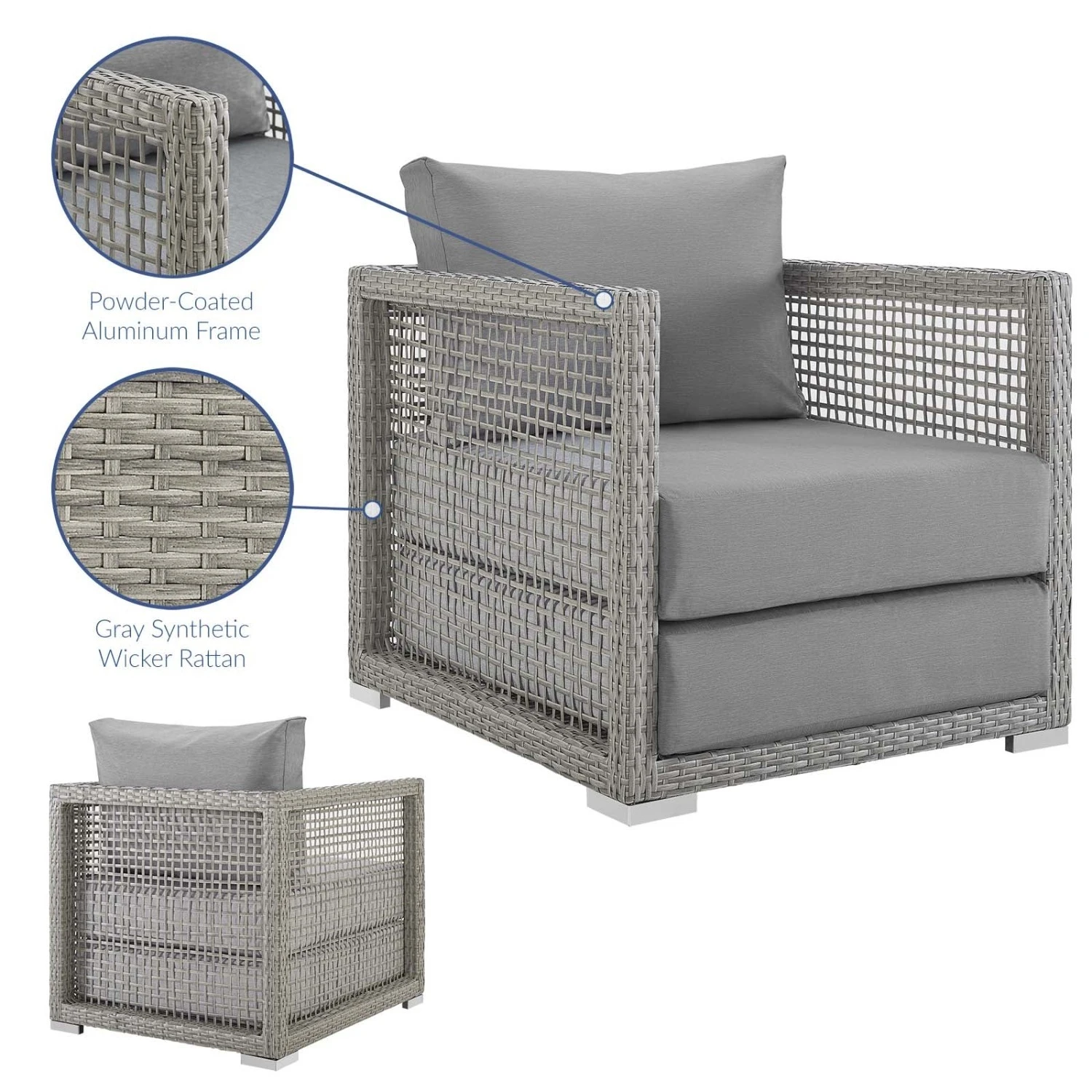 Other Outdoor Armchair In Gray Rattan & Gray Cushion 7 Other Outdoor Armchair In Gray Rattan & Gray Cushion - Image 5