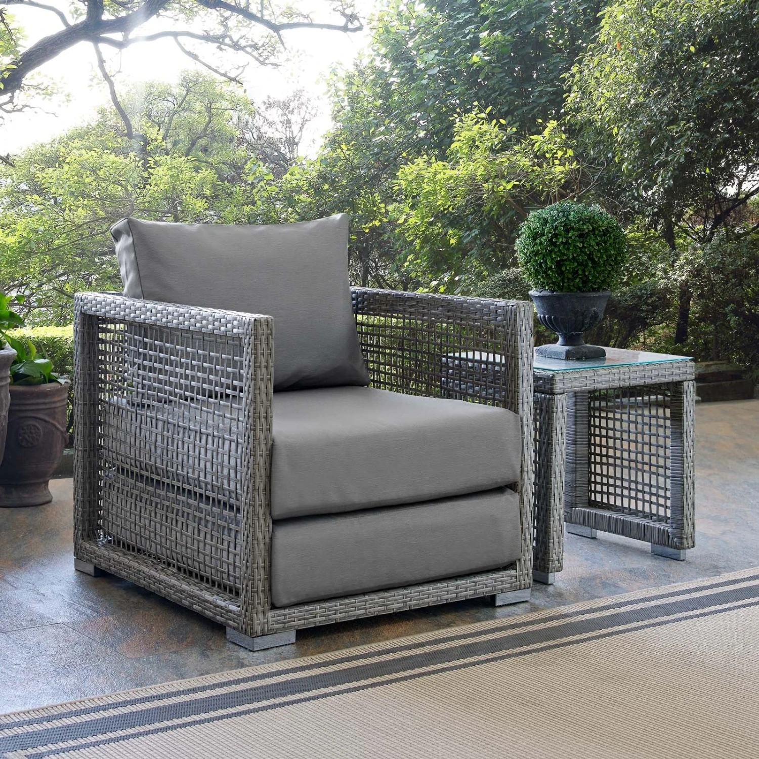 Other Outdoor Armchair In Gray Rattan & Gray Cushion 9 Other Outdoor Armchair In Gray Rattan & Gray Cushion - Image 7