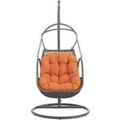 Other Outdoor Patio Swing Chair In Orange Fabric Cushion