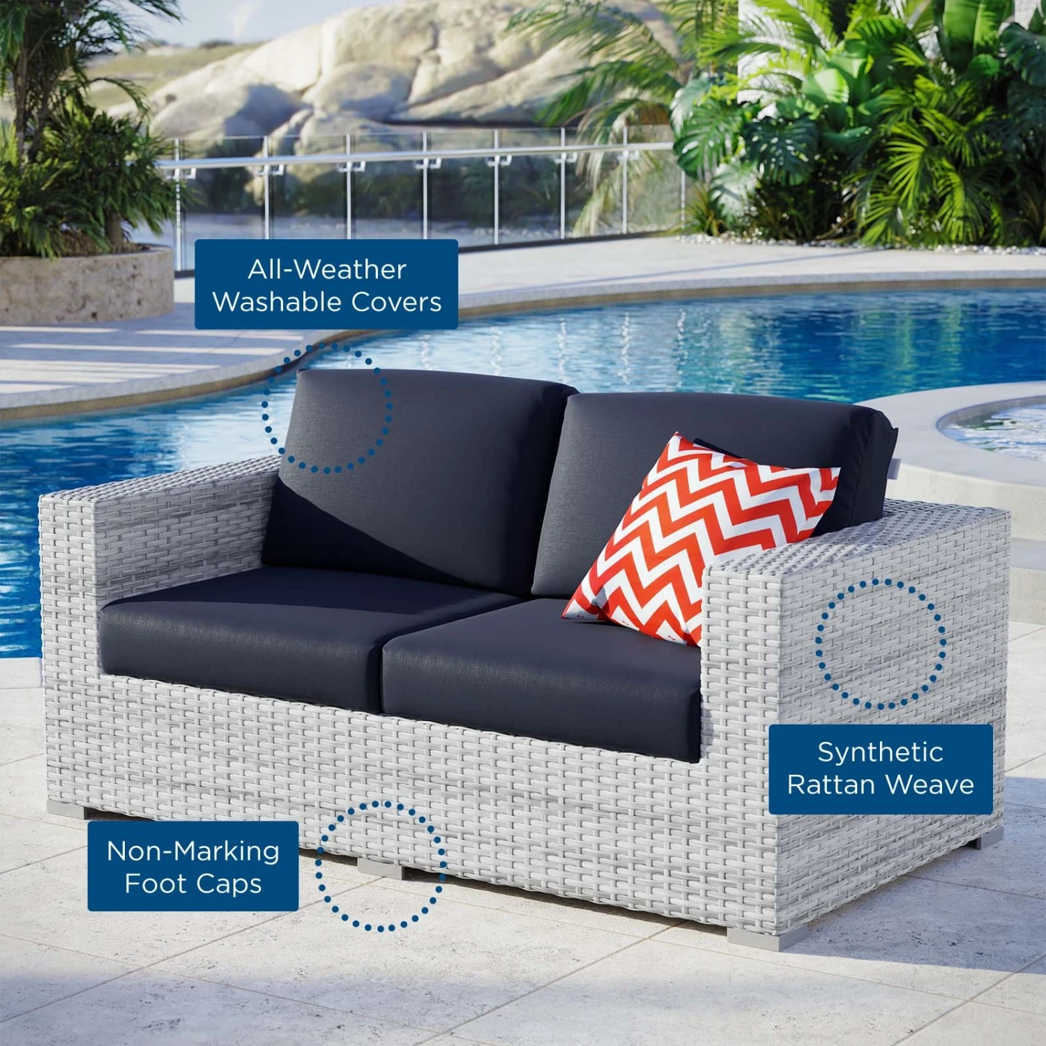 Other Outdoor Patio Loveseat In Light Gray & Navy Finish 5 Other Outdoor Patio Loveseat In Light Gray & Navy Finish - Image 3