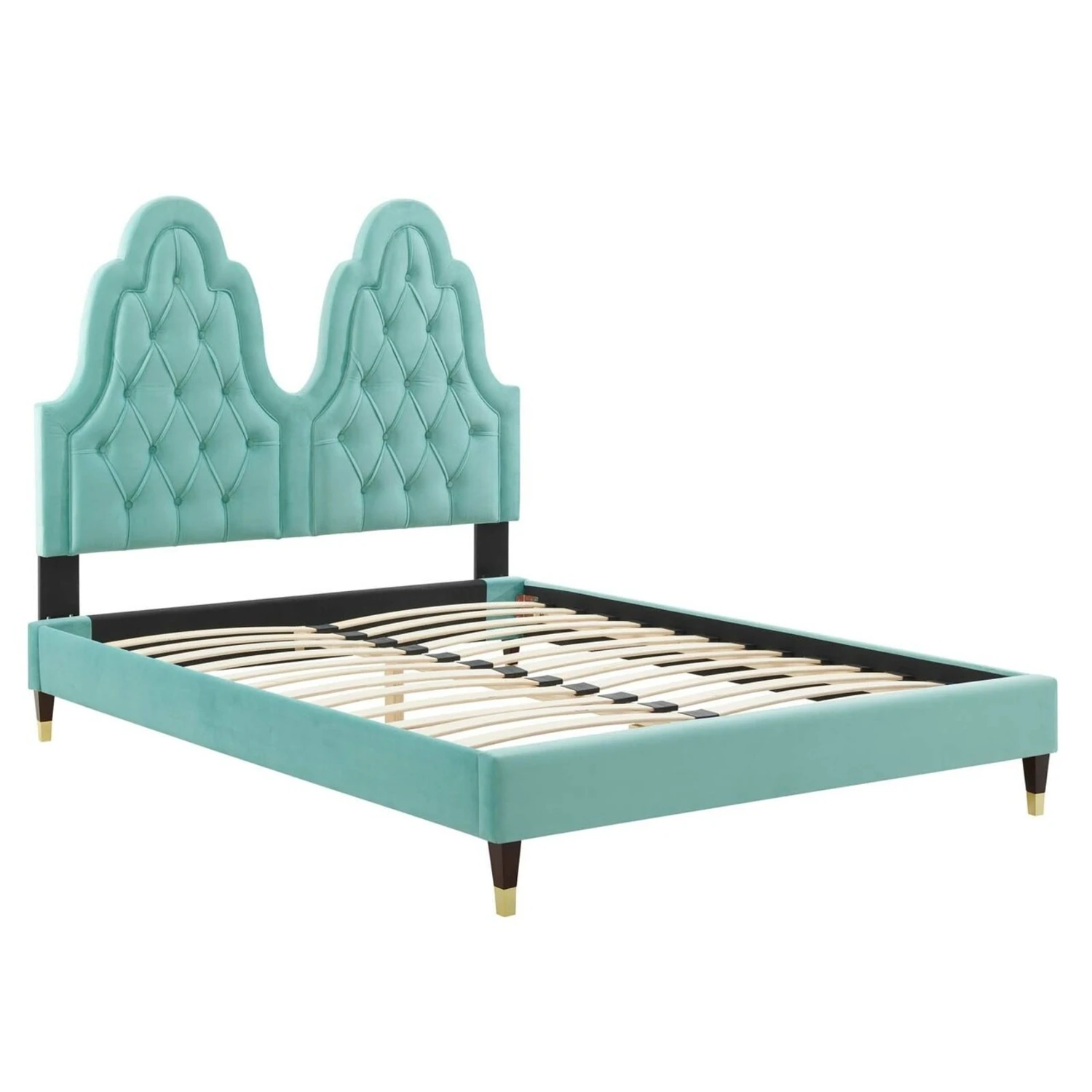 Other Full Bed In Tufted Mint Velvet W/ French Details 4 Other Full Bed In Tufted Mint Velvet W/ French Details - Image 3