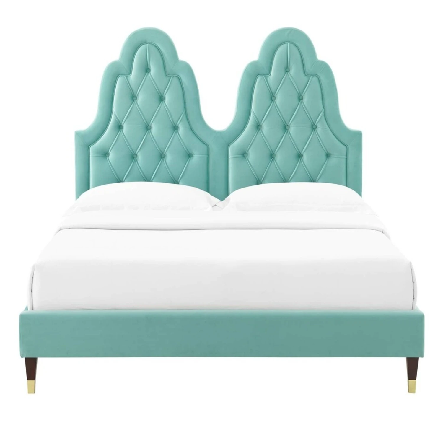 Other Full Bed In Tufted Mint Velvet W/ French Details 5 Other Full Bed In Tufted Mint Velvet W/ French Details - Image 4