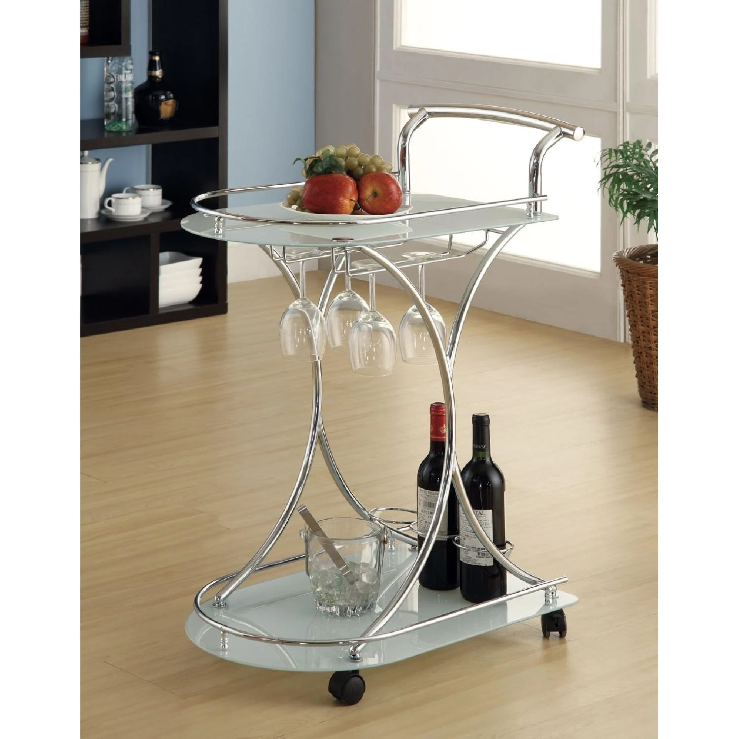 Other Modern Serving Cart In Steel Frame & Frosted Glass Shelves 3 Other Modern Serving Cart In Steel Frame & Frosted Glass Shelves
