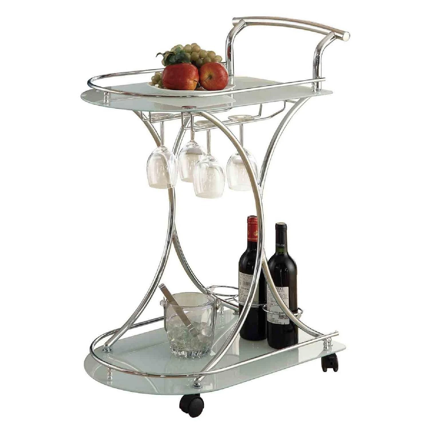Other Modern Serving Cart In Steel Frame & Frosted Glass Shelves 4 Other Modern Serving Cart In Steel Frame & Frosted Glass Shelves - Image 2