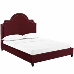 Other Modern Queen Bed In Maroon Velvet W/ Nailhead Trim -Othe Furniture Shop 1500 1500 frame 0 7962