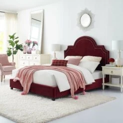 Other Modern Queen Bed In Maroon Velvet W/ Nailhead Trim -Othe Furniture Shop 1500 1500 frame 0 7963