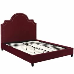 Other Modern Queen Bed In Maroon Velvet W/ Nailhead Trim -Othe Furniture Shop 1500 1500 frame 0 7964