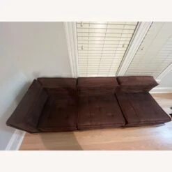 Pottery Barn Dark Brown Suede Cushy Sofa -Othe Furniture Shop 1500 1500 frame 0 8073