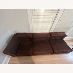 Pottery Barn Dark Brown Suede Cushy Sofa -Othe Furniture Shop 1500 1500 frame 0 8079