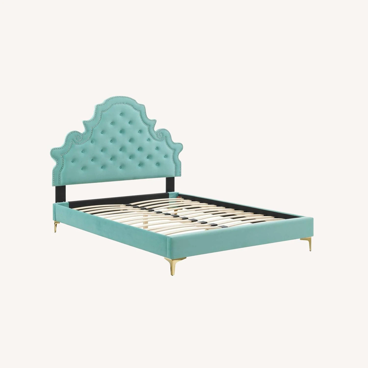 Other King Bed In Mint Velvet W/ Button Tufting Finish 10 Other King Bed In Mint Velvet W/ Button Tufting Finish - Image 8