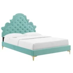 Other King Bed In Mint Velvet W/ Button Tufting Finish 21 Other King Bed In Mint Velvet W/ Button Tufting Finish -Othe Furniture Shop 1500 1500 frame 0 8174