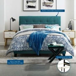 Other Twin Bed In Teal Fabric Wit Wood Bed Frame Finish -Othe Furniture Shop 1500 1500 frame 0 8293