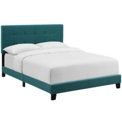 Other Twin Bed In Teal Fabric Wit Wood Bed Frame Finish -Othe Furniture Shop 1500 1500 frame 0 8294
