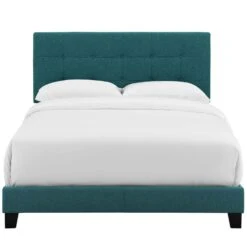 Other Twin Bed In Teal Fabric Wit Wood Bed Frame Finish -Othe Furniture Shop 1500 1500 frame 0 8295