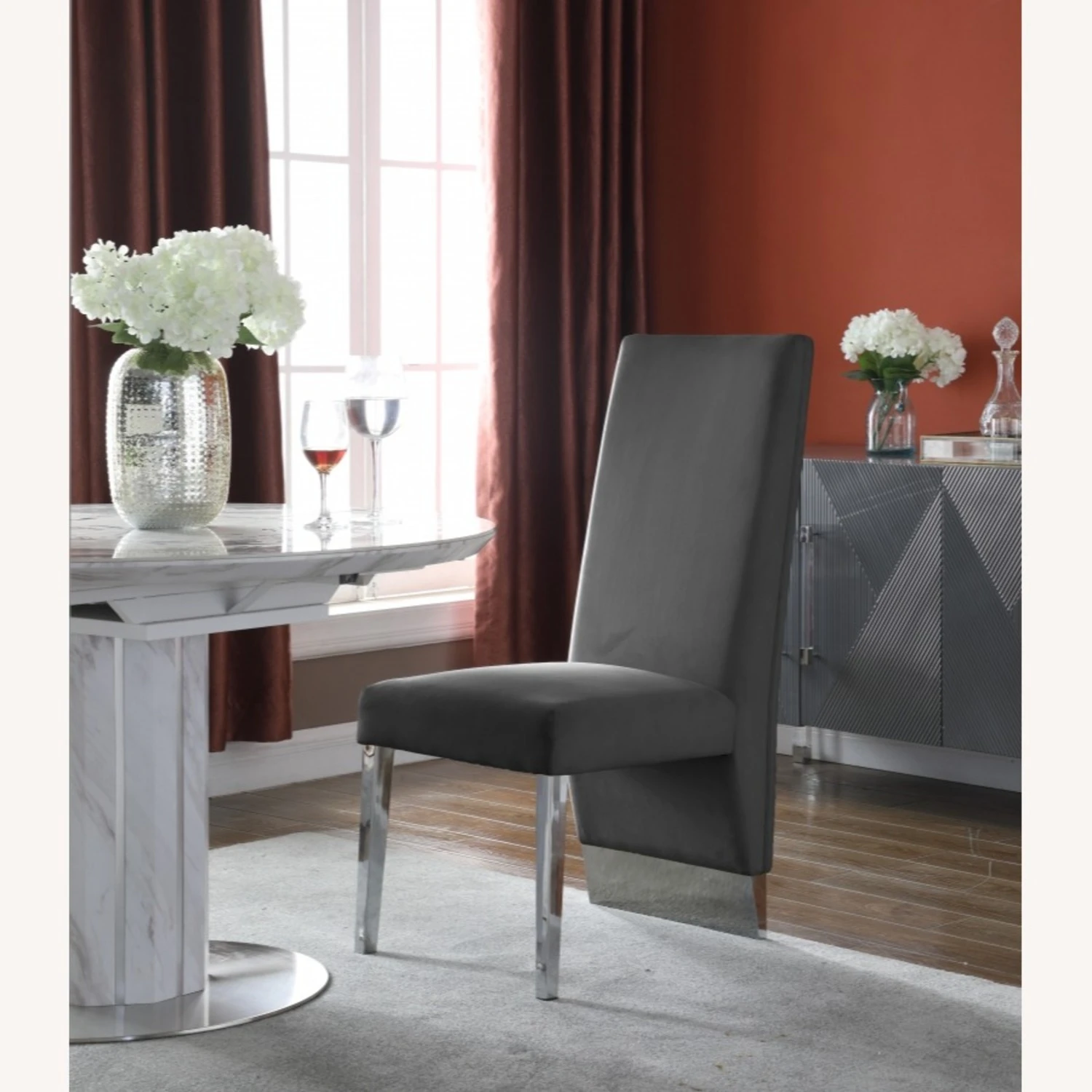 Other Dining Chair In Grey Velvet & Chrome Metal Legs 8 Other Dining Chair In Grey Velvet & Chrome Metal Legs - Image 6