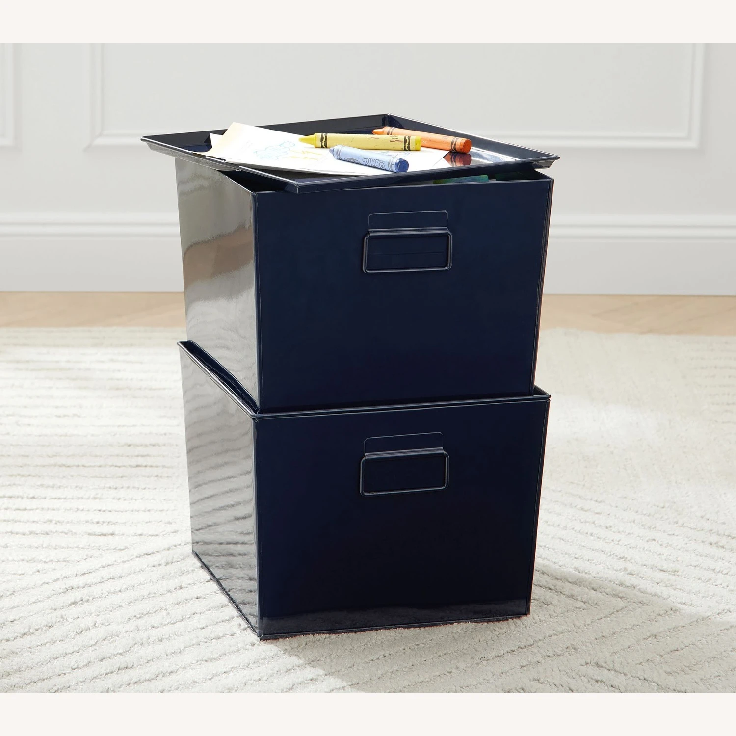 Pottery Barn Metal Stacking Storage Bins, Set Of 2 5 Pottery Barn Metal Stacking Storage Bins, Set Of 2 - Image 3