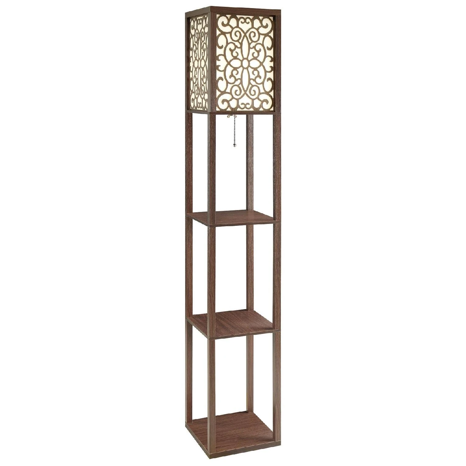 Other Floor Lamp W/ Flower Pattern On Shade & Three-Tiered Shelves 3 Other Floor Lamp W/ Flower Pattern On Shade & Three-Tiered Shelves