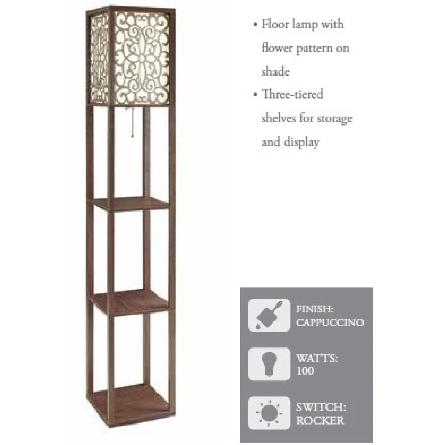 Other Floor Lamp W/ Flower Pattern On Shade & Three-Tiered Shelves 4 Other Floor Lamp W/ Flower Pattern On Shade & Three-Tiered Shelves - Image 2