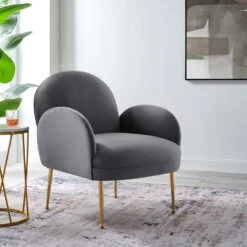Other Gray Velvet Mid-Century Armchair -Othe Furniture Shop 1500 1500 frame 0 9526