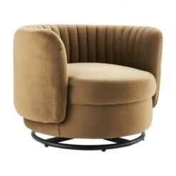 Other Armchair In Cognac Velvet &Black Metal Swivel Base