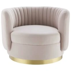 Other Armchair In Pink Velvet W/ Gold Swivel Base