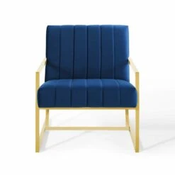 Other Armchair In Velvet Navy Fabric & Gold Frame Finish