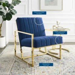 Other Armchair In Velvet Navy Fabric & Gold Frame Finish -Othe Furniture Shop 1500 1500 frame 0 9580