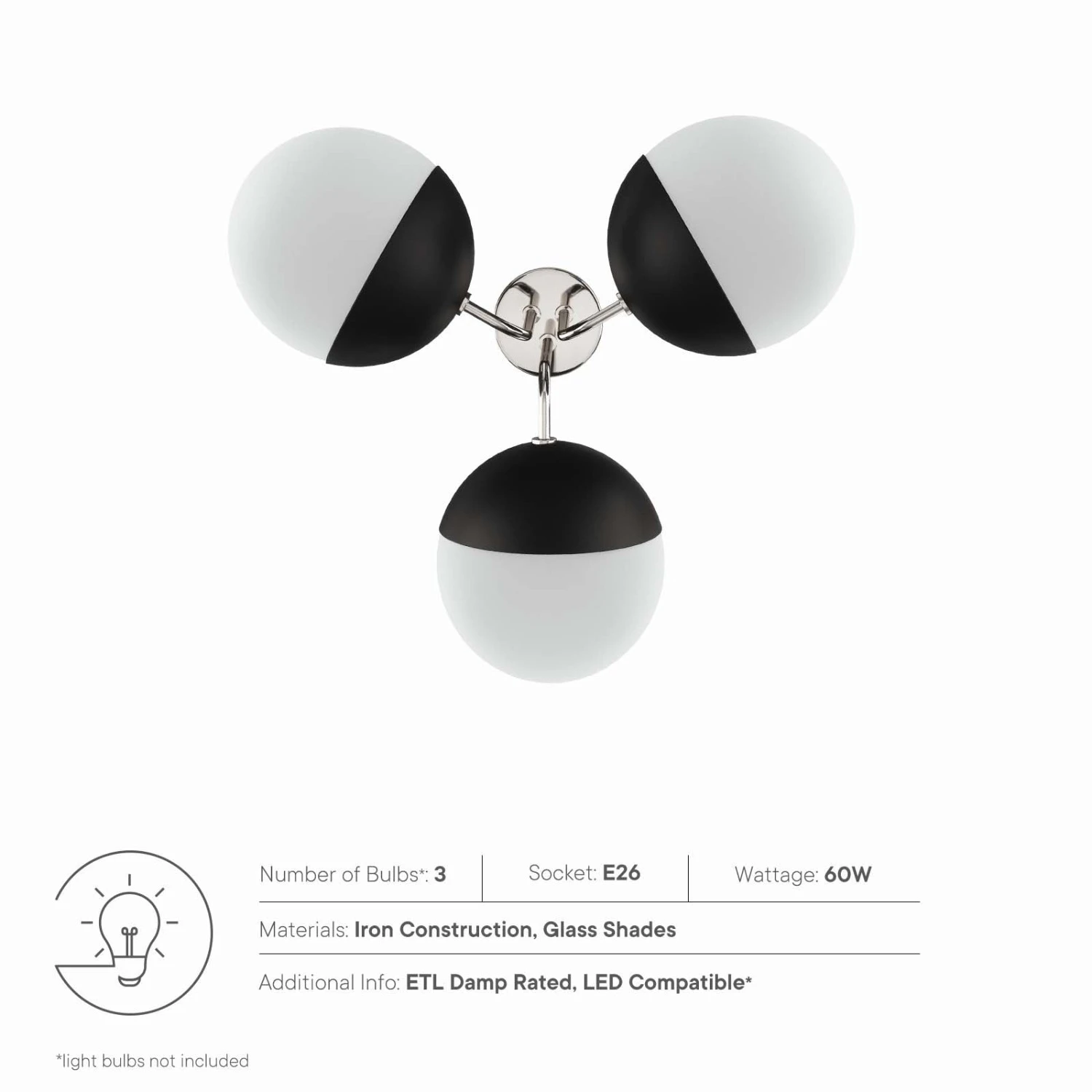 Other 3-Light Ceiling Light In Opal Polished Nickel 4 Other 3-Light Ceiling Light In Opal Polished Nickel - Image 2