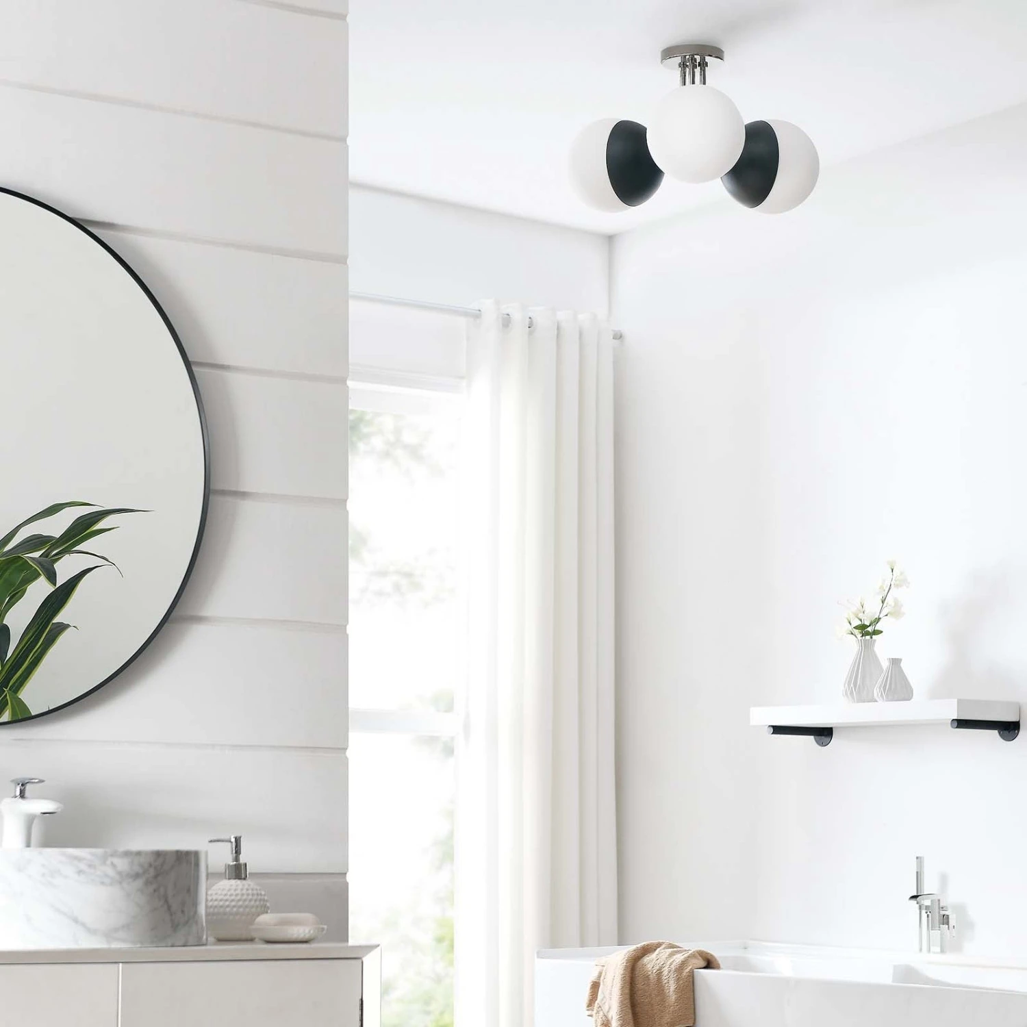 Other 3-Light Ceiling Light In Opal Polished Nickel 7 Other 3-Light Ceiling Light In Opal Polished Nickel - Image 5