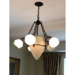 Other 6-Light Frosted Glass Wrought Iron Chandelier